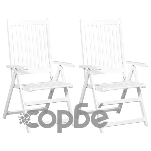 Сгъваеми трапезни столове, 2 бр, акация масив, бели ➤ топ цена ➤ sorbe.bg