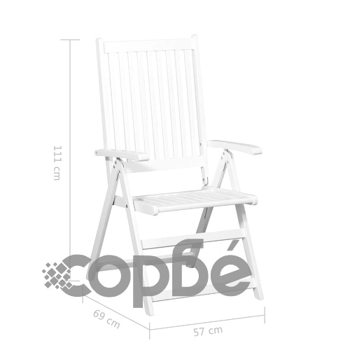 Сгъваеми трапезни столове, 2 бр, акация масив, бели ➤ топ цена ➤ sorbe.bg
