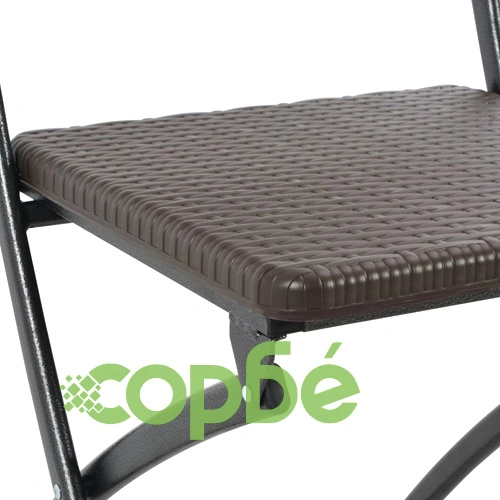 Сгъваеми бар столове, 2 бр, HDPE и стомана, кафяви, ратанов вид ➤ топ цена ➤ sorbe.bg