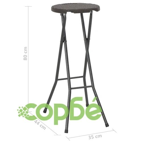 Сгъваеми бар столове, 2 бр, HDPE и стомана, кафяви, ратанов вид ➤ топ цена ➤ sorbe.bg