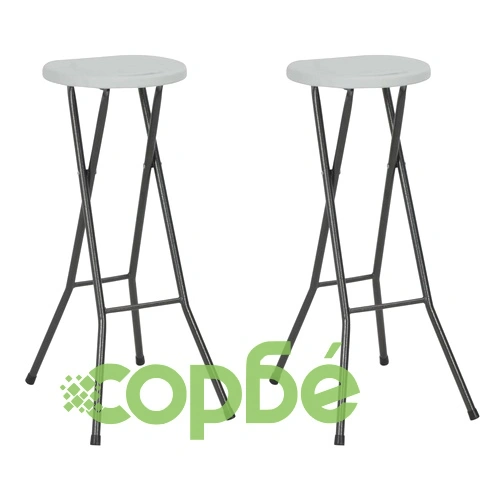 Сгъваеми бар табуретки, 2 бр, HDPE и стомана, бели ➤ топ цена ➤ sorbe.bg