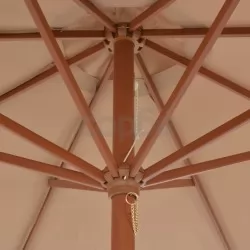 Градински чадър с дървен прът, 300 см, таупе
