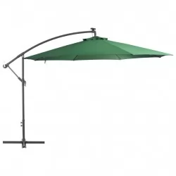 Градински чадър с LED осветление метален прът 350 см зелен