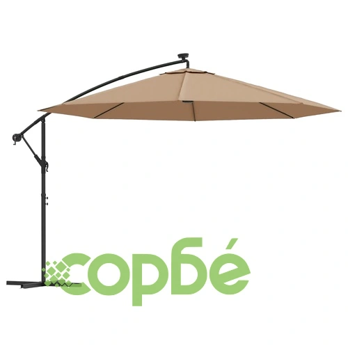 Конзолен градински чадър с LED и метален стълб 350 см таупе ➤ топ цена ➤ sorbe.bg