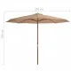 Градински чадър с дървен прът, 350 см, таупе