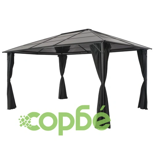 Шатра с пердета, алуминий, 4x3x2,6 м, черна ➤ топ цена ➤ sorbe.bg