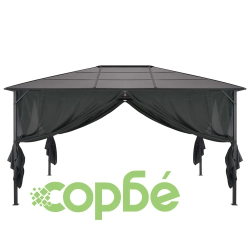 Шатра с пердета, алуминий, 4x3x2,6 м, черна ➤ топ цена ➤ sorbe.bg