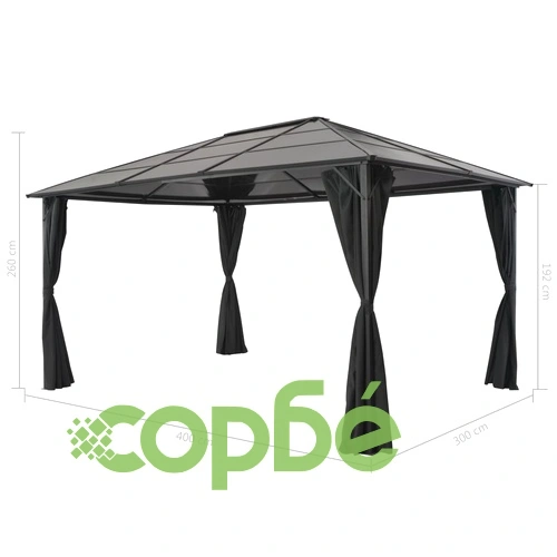 Шатра с пердета, алуминий, 4x3x2,6 м, черна ➤ топ цена ➤ sorbe.bg