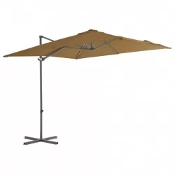 Градински чадър чупещо рамо и стоманен прът 250x250 см таупе 