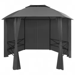 Градинска шатра павилион със завеси, шестоъгълна, 360x265 см