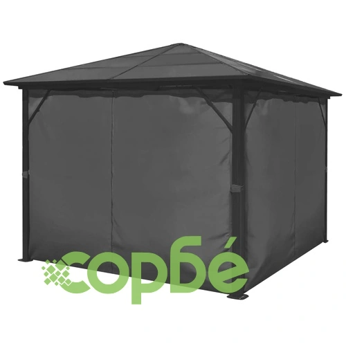 Шатра със завеси, антрацит, алуминий, 300х300 см ➤ топ цена ➤ sorbe.bg