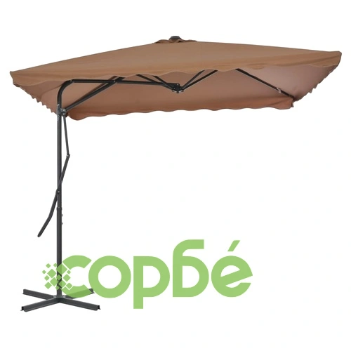 Градински чадър със стоманен прът, 250x250 см, таупе ➤ топ цена ➤ sorbe.bg