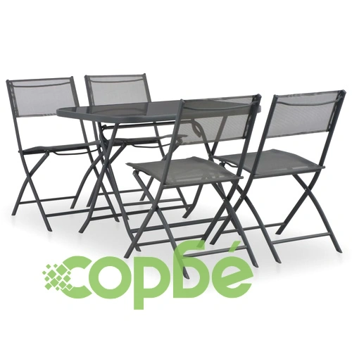 Сгъваем градински комплект, 5 части, стомана и Textilene, сив ➤ топ цена ➤ sorbe.bg