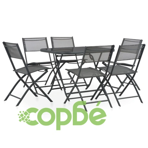 Сгъваем градински комплект, 7 части, стомана и Textilene, сив ➤ топ цена ➤ sorbe.bg