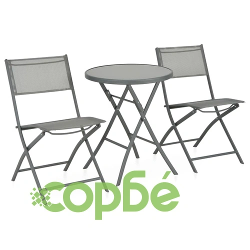 Сгъваем бистро комплект, 3 части, стомана и textilene, сив ➤ топ цена ➤ sorbe.bg