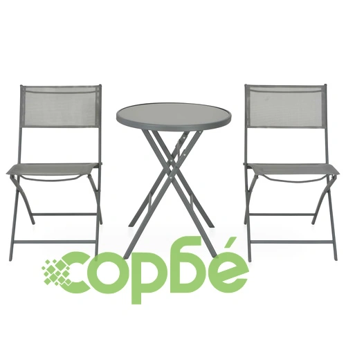 Сгъваем бистро комплект, 3 части, стомана и textilene, сив ➤ топ цена ➤ sorbe.bg