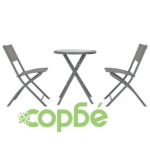 Сгъваем бистро комплект, 3 части, стомана и textilene, сив ➤ топ цена ➤ sorbe.bg