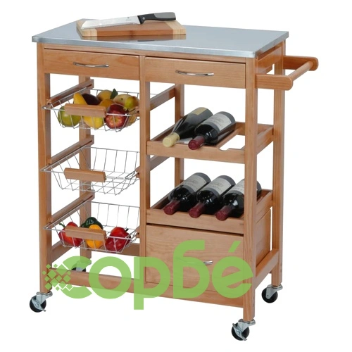Excellent Houseware Кухненска количка с 3 чекмеджета, дърво ➤ топ цена ➤ sorbe.bg