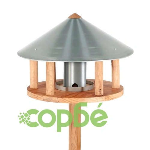 Esschert Design Маса за птици с дизайн със силоз и кръгъл покрив, цинк ➤ топ цена ➤ sorbe.bg