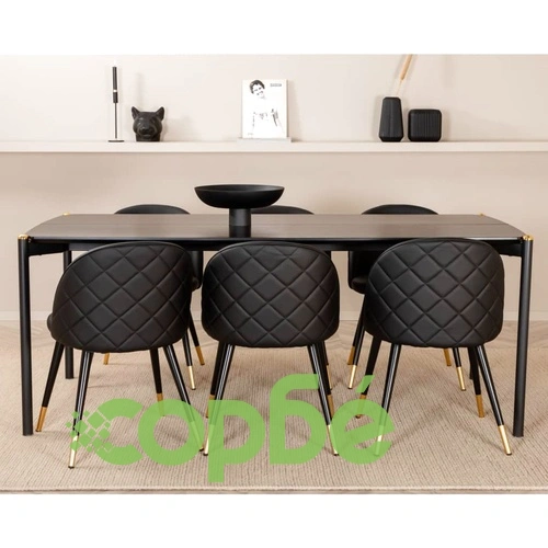 Venture Home Трапезни столове Velvet 2 бр кожена визия черно и месинг ➤ топ цена ➤ sorbe.bg