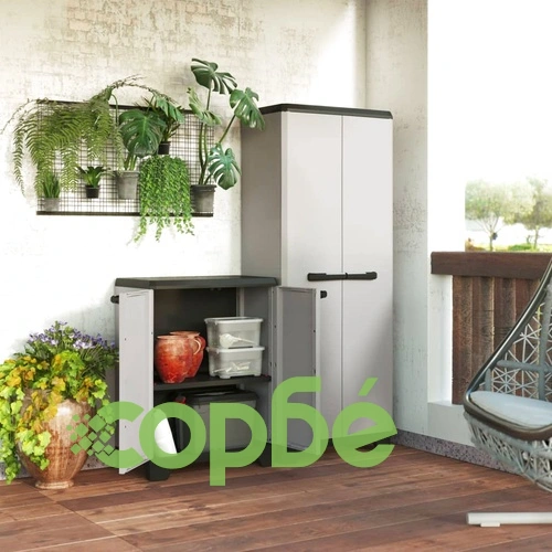 Keter Шкаф за съхранение с рафтове Planet, сиво и черно  ➤ топ цена ➤ sorbe.bg