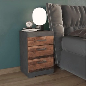 FMD Нощно шкафче с 3 чекмеджета, сиво и стар стил