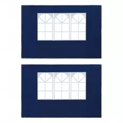 Странични стени за парти шатра, 2 бр, с прозорци, PE, сини