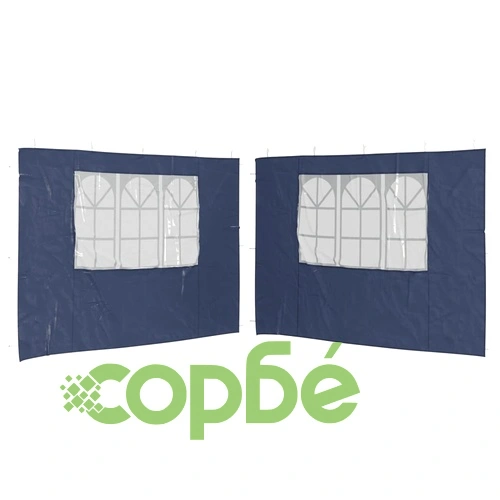 Странични стени за парти шатра, 2 бр, с прозорци, PE, сини ➤ топ цена ➤ sorbe.bg