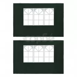 Странични стени за парти шатра, 2 бр, с прозорци, PE, зелени