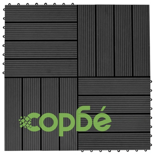 11 бр декинг плочки, WPC, 30x30 см, 1 кв.м., черни ➤ топ цена ➤ sorbe.bg