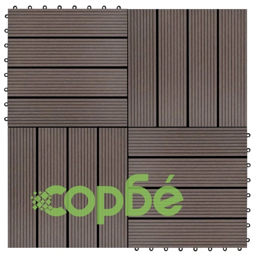 11 бр декинг плочки, WPC, 30x30 см, 1 кв.м., тъмнокафяви ➤ топ цена ➤ sorbe.bg