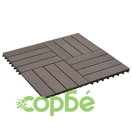 11 бр декинг плочки, WPC, 30x30 см, 1 кв.м., тъмнокафяви ➤ топ цена ➤ sorbe.bg