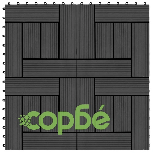 11 бр декинг плочки, WPC, 30x30 см, 1 кв.м., черни ➤ топ цена ➤ sorbe.bg