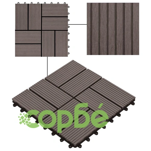 11 бр декинг плочки, WPC, 30x30 см, 1 кв.м., тъмнокафяви ➤ топ цена ➤ sorbe.bg