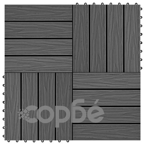 WPC декинг плочки релефни 11 бр 30x30 см 1 кв.м. черни ➤ топ цена ➤ sorbe.bg