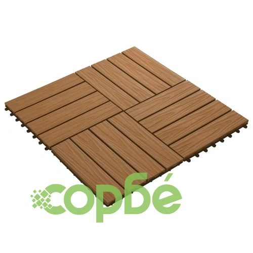 WPC декинг плочки релефни 11 бр 30x30 см 1 кв.м. тик ➤ топ цена ➤ sorbe.bg