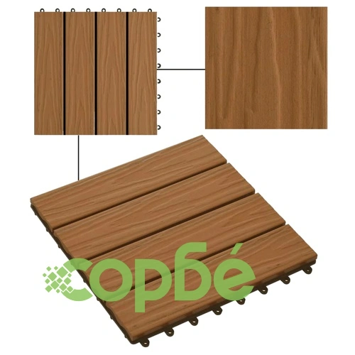 WPC декинг плочки релефни 11 бр 30x30 см 1 кв.м. тик ➤ топ цена ➤ sorbe.bg