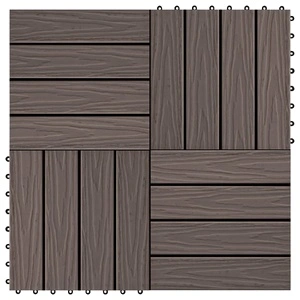 WPC декинг плочки релефни 11 бр 30x30 см 1 кв.м. тъмнокафяви