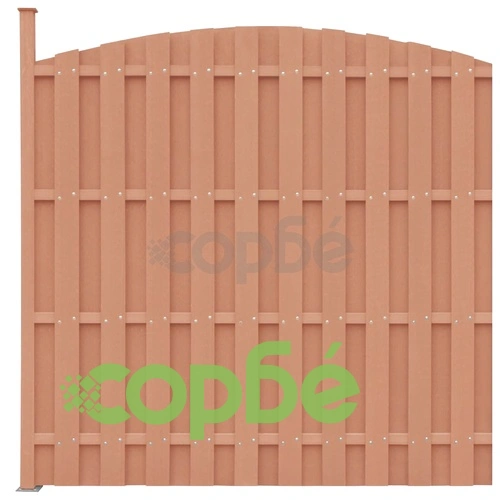 Ограден панел с 1 стълб, WPC, 180x(165-180) см, кафяв ➤ топ цена ➤ sorbe.bg