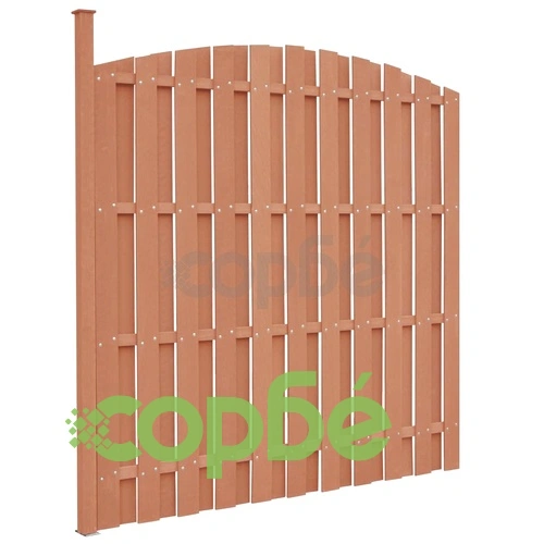 Ограден панел с 1 стълб, WPC, 180x(165-180) см, кафяв ➤ топ цена ➤ sorbe.bg
