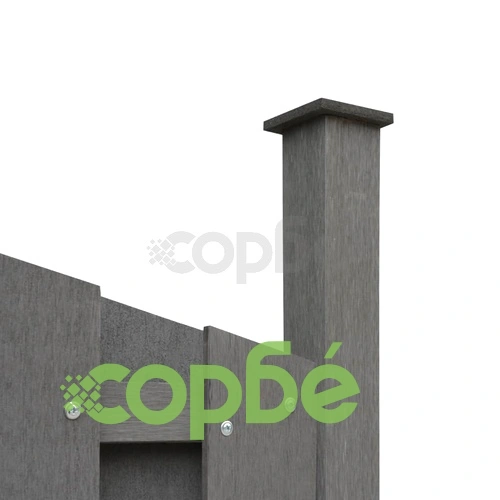 Ограден панел с 1 стълб, WPC, 180x180 см, сив ➤ топ цена ➤ sorbe.bg
