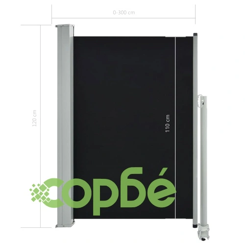 Прибираща се странична тента, 120х300 см, черна ➤ топ цена ➤ sorbe.bg