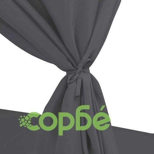 Градинско лаундж легло със завеси, полиратан, сиво ➤ топ цена ➤ sorbe.bg