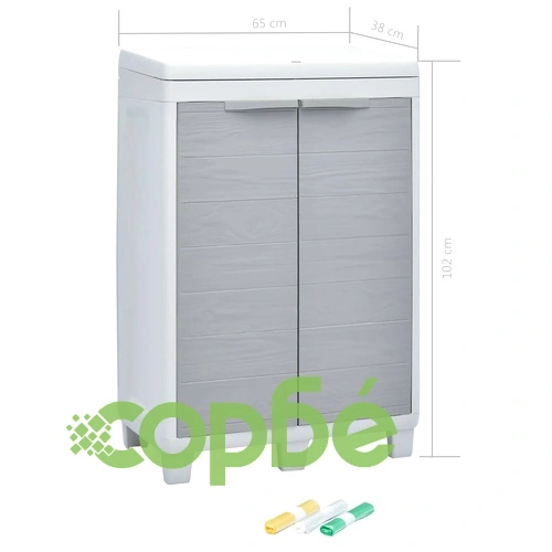 Градински кош за боклук с 3 торби, светлосив, 65x38x102 см ➤ топ цена ➤ sorbe.bg