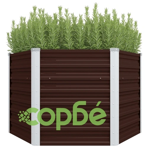Градинска висока леха кафява 129x129x77 см поцинкована стомана ➤ топ цена ➤ sorbe.bg