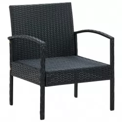 Градински стол с възглавница, полиратан, черен