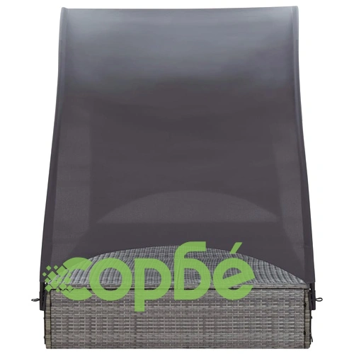 Двоен шезлонг със сенник, полиратан, сив ➤ топ цена ➤ sorbe.bg
