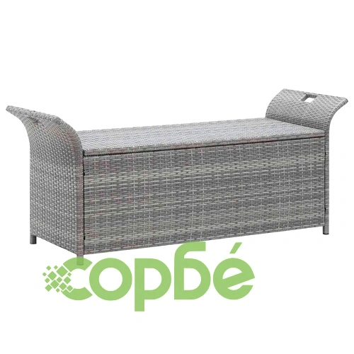 Пейка за съхранение с възглавница, сива, 138 см, полиратан ➤ топ цена ➤ sorbe.bg