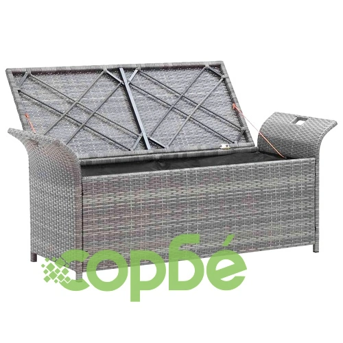 Пейка за съхранение с възглавница, сива, 138 см, полиратан ➤ топ цена ➤ sorbe.bg