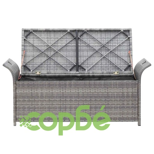 Пейка за съхранение с възглавница, сива, 138 см, полиратан ➤ топ цена ➤ sorbe.bg